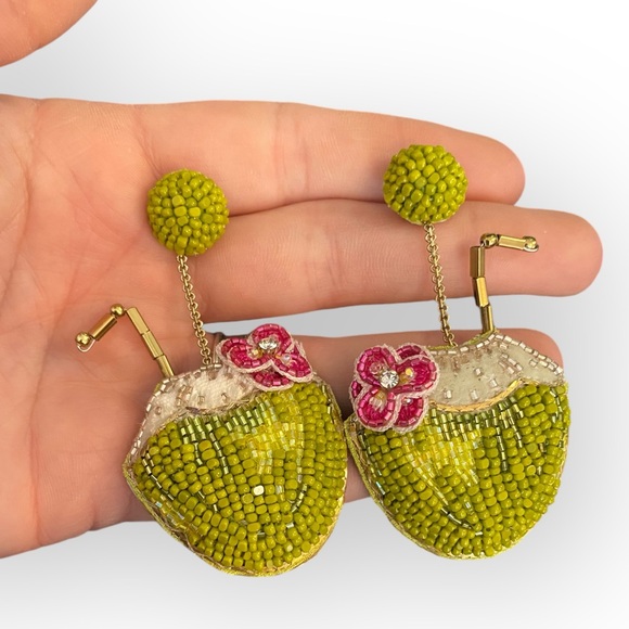 127 Deepa Gurnani Coconut Water Earrings in Green - Picture 3 of 9
